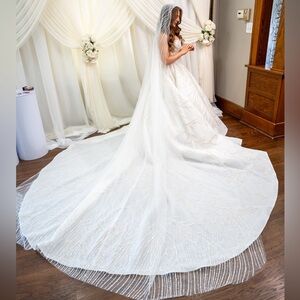 Elegant White Wedding Dress with Long Train & Veil